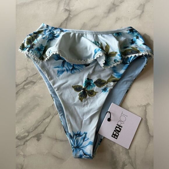 Beach Riot Women's Daisy Bikini Bottoms Size XS Ruffle Lace Trim High Waist - Picture 2 of 5